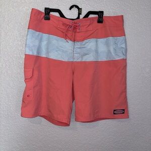 Vineyard Vines Swimming Trunks Shorts Mens Size 36 Salmon & Blue w/ Stripes
